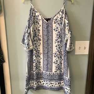 Off the shoulder navy/white spaghetti strap dress